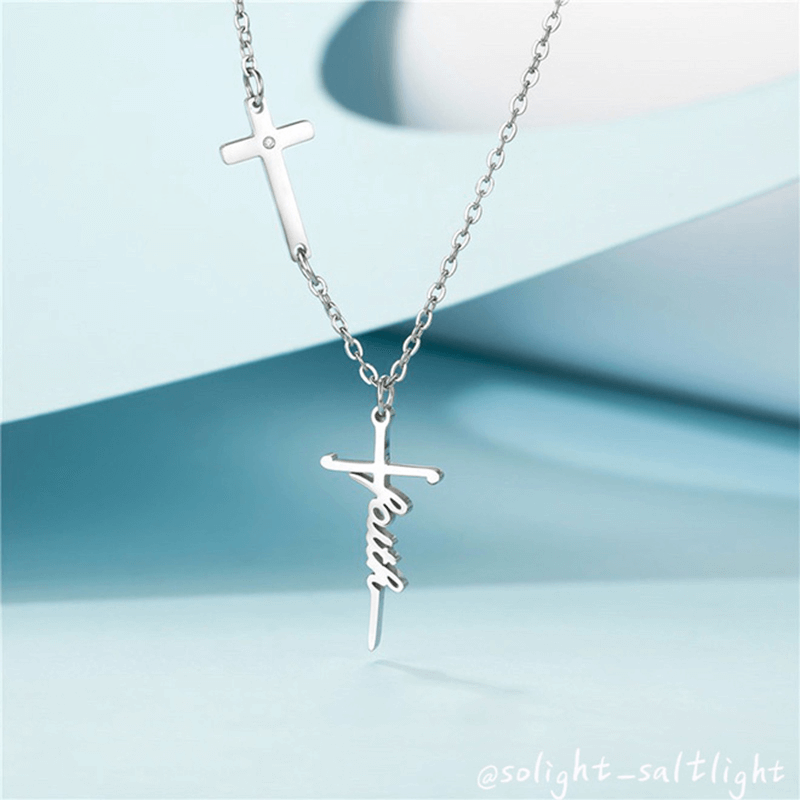 SL105-勵志標語Faith十字架項鍊-銀色