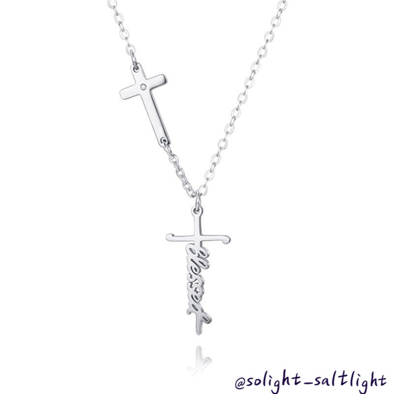 SL106-勵志標語Blessed十字架項鍊-銀色